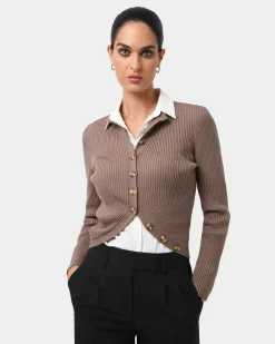 Forcast Abaya Button Crop Knit Mocha Hot
