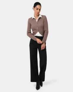 Forcast Abaya Button Crop Knit Mocha Hot