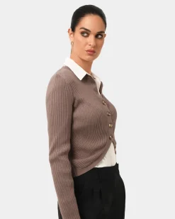 Forcast Abaya Button Crop Knit Mocha Hot