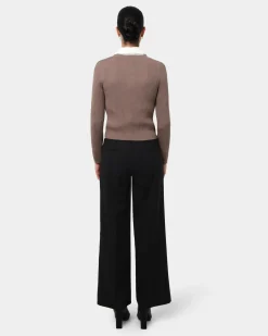 Forcast Abaya Button Crop Knit Mocha Hot