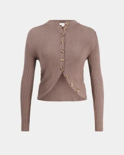 Forcast Abaya Button Crop Knit Mocha Hot