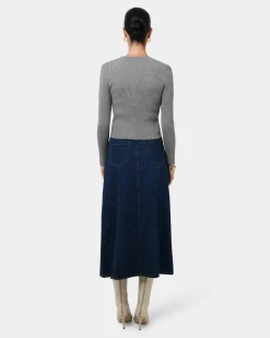 Forcast Abaya Button Crop Knit Grey Outlet