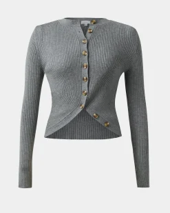 Forcast Abaya Button Crop Knit Grey Outlet