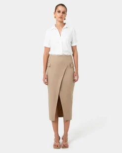 Forcast Abby Asymmetric Tailored Skirt Almond Discount