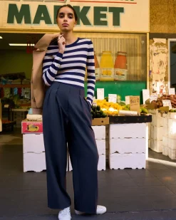 Forcast Abel Adjustable Waist Pants Navy Clearance
