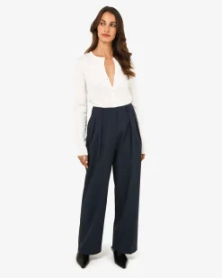 Forcast Abel Adjustable Waist Pants Navy Clearance