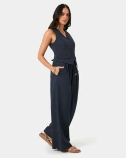 Forcast Abel Elastic Waist Relax Pants Navy Discount