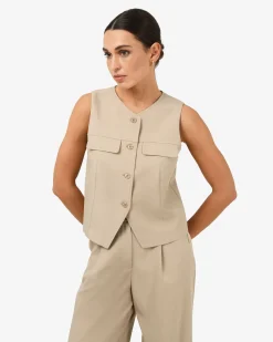 Forcast Abel Relaxed Pocket Vest Oat New