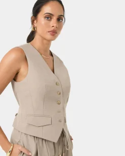 Forcast Abel Tailored Vest Sand Outlet