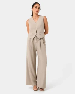 Forcast Abel Tailored Vest Sand Outlet