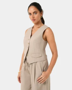 Forcast Abel Tailored Vest Sand Outlet