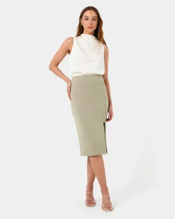 Forcast Ace Side Button Skirt TAUPE Online