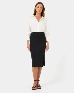 Forcast Ace Side Button Skirt Black Online