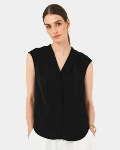 Forcast Adelaide V-neck Cap Sleeve Top Black Best