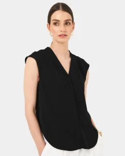 Forcast Adelaide V-neck Cap Sleeve Top Black Best