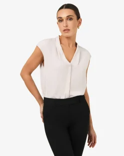 Forcast Adelaide V-neck Cap Sleeve Top Ecru Online