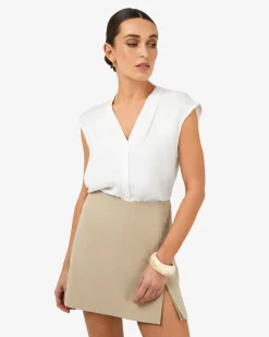 Forcast Adelaide V-neck Cap Sleeve Top Ivory Clearance