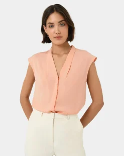 Forcast Adelaide V-neck Cap Sleeve Top Light Coral Outlet