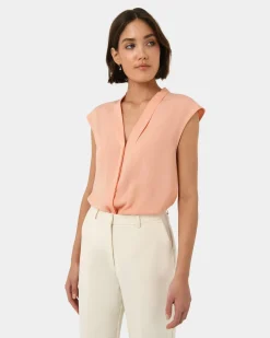 Forcast Adelaide V-neck Cap Sleeve Top Light Coral Outlet