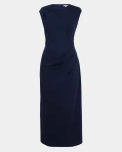Forcast Adele Pleated Midi Dress Navy Clearance