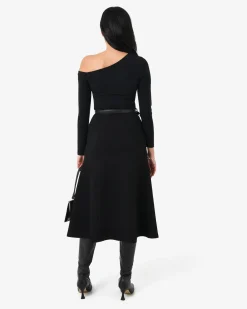 Forcast Adele Side Panel Midi Skirt Black New