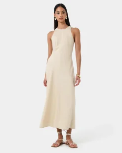 Forcast Aiya Bias Midi Dress Light Ecru Best