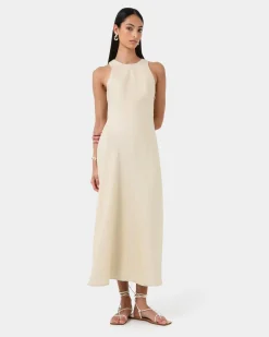 Forcast Aiya Bias Midi Dress Light Ecru Best