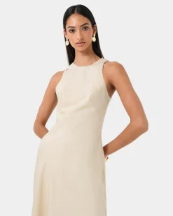 Forcast Aiya Bias Midi Dress Light Ecru Best
