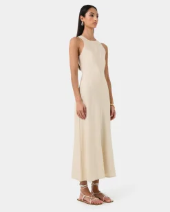 Forcast Aiya Bias Midi Dress Light Ecru Best
