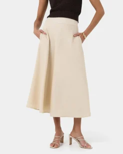 Forcast Aiya Bias Midi Skirt Light Ecru