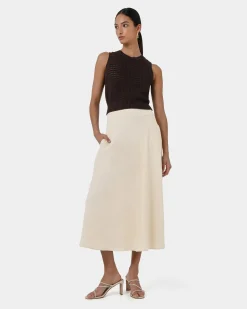 Forcast Aiya Bias Midi Skirt Light Ecru