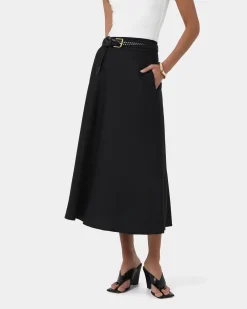 Forcast Aiya Bias Midi Skirt Black Outlet