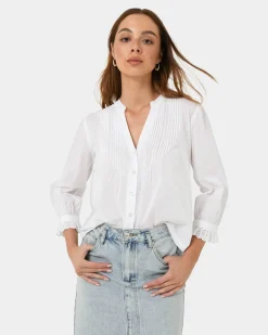 Forcast Akira Vneck Embroidery Blouse Ivory Sale
