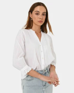 Forcast Akira Vneck Embroidery Blouse Ivory Sale