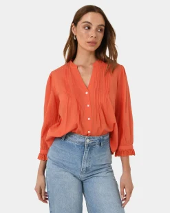 Forcast Akira Vneck Embroidery Blouse Cherry Tomato Discount