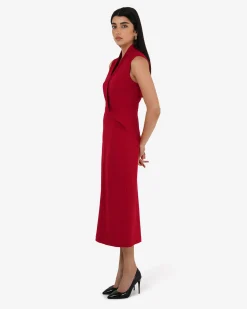 Forcast Alaia Twisted Lapel Midi Dress Red Discount