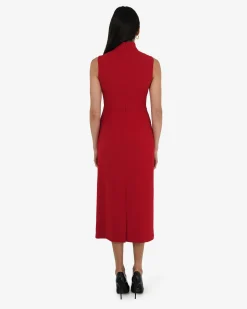 Forcast Alaia Twisted Lapel Midi Dress Red Discount