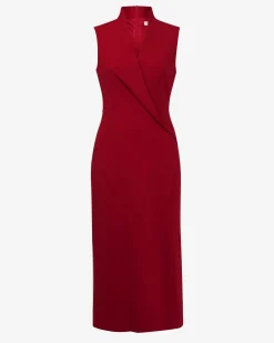 Forcast Alaia Twisted Lapel Midi Dress Red Discount
