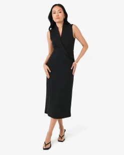 Forcast Alaia Twisted Lapel Midi Dress Black Hot