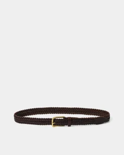 Forcast Alexandra Woven Leather Belt Choco Brown New
