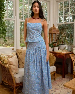 Forcast Alisa Gathered Full Skirt Blue Ditsy Best