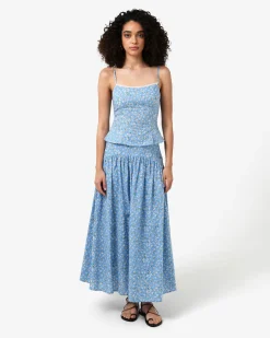 Forcast Alisa Gathered Full Skirt Blue Ditsy Best