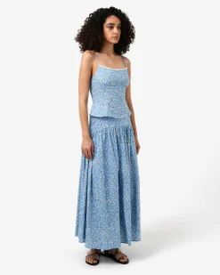 Forcast Alisa Gathered Full Skirt Blue Ditsy Best
