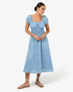 Forcast Alisa Shirred Midi Dress Blue Ditsy Discount