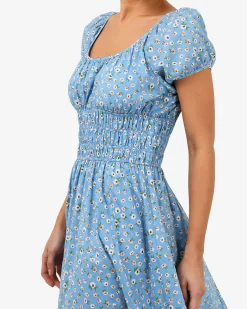 Forcast Alisa Shirred Midi Dress Blue Ditsy Discount