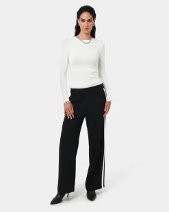 Forcast Alla Contrast Elastic Pants Black - Ivory Clearance