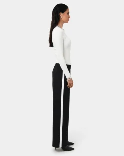 Forcast Alla Contrast Elastic Pants Black - Ivory Clearance