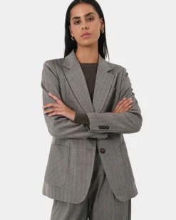 Forcast Allara Herringbone Jacket Beige Brown Sale