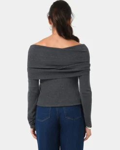 Forcast Ally Off Shoulder Knit Charcoal Grey Online