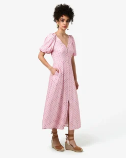 Forcast Almeria Polka Dot Dress Pink Blue Hot